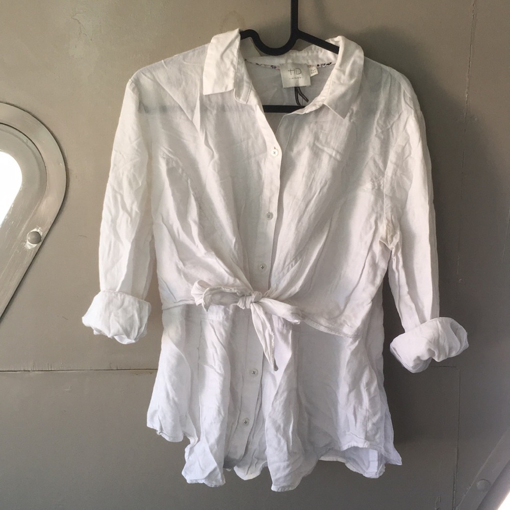 anthro tie-front fitted blouse